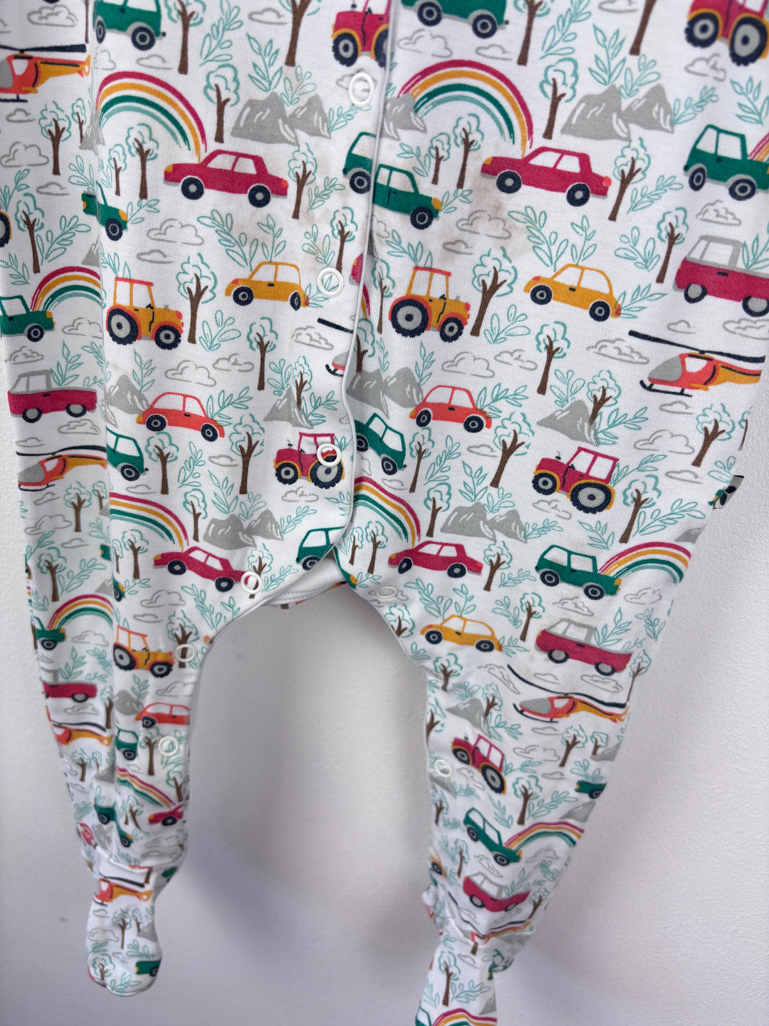 Frugi Rainbow Cars Sleepsuit 9-12 Months-Sleepsuits-Second Snuggle Preloved