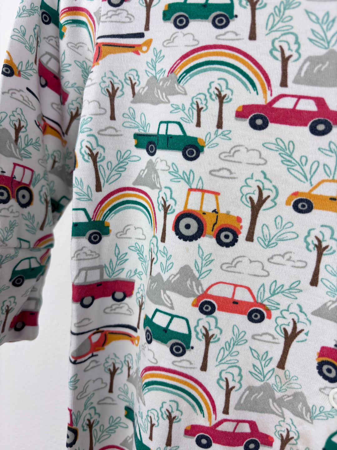 Frugi Rainbow Cars Sleepsuit 9-12 Months-Sleepsuits-Second Snuggle Preloved