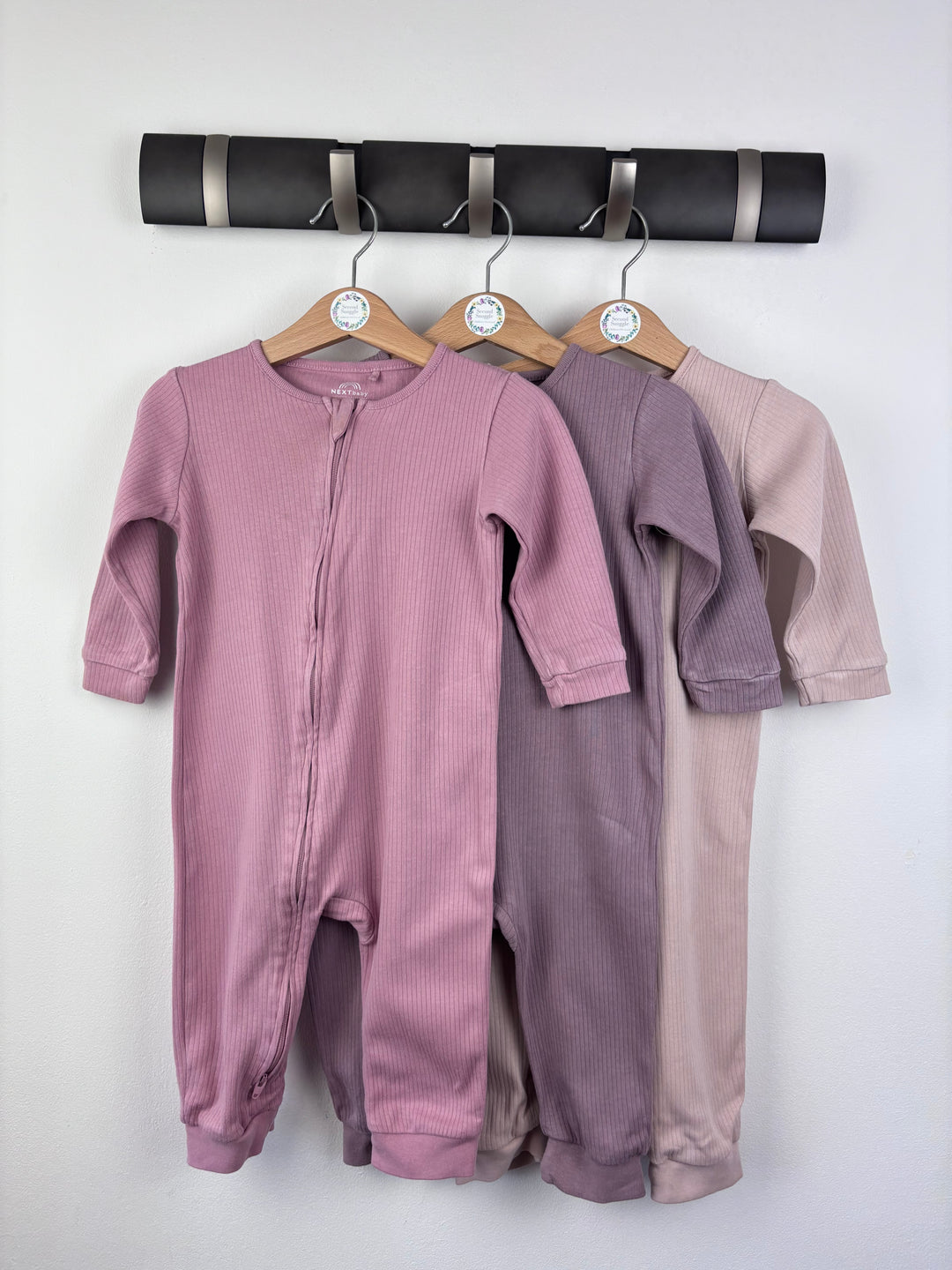 Next Three Pink Rompers 12-18 Months-Sleepsuits-Second Snuggle Preloved