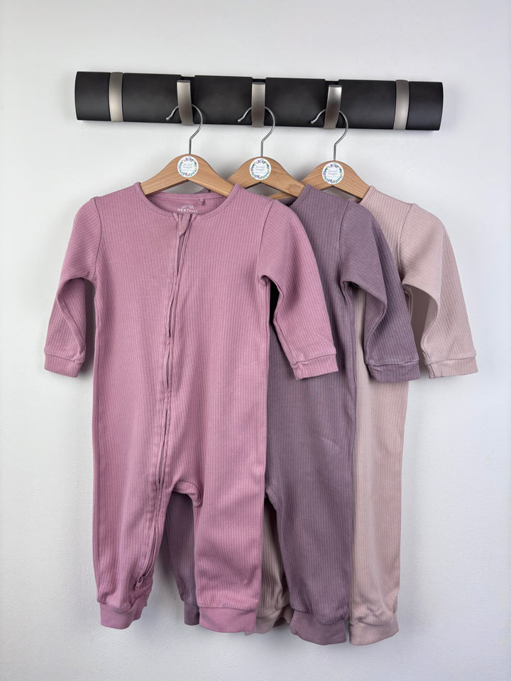 Next Three Pink Rompers 12-18 Months-Sleepsuits-Second Snuggle Preloved
