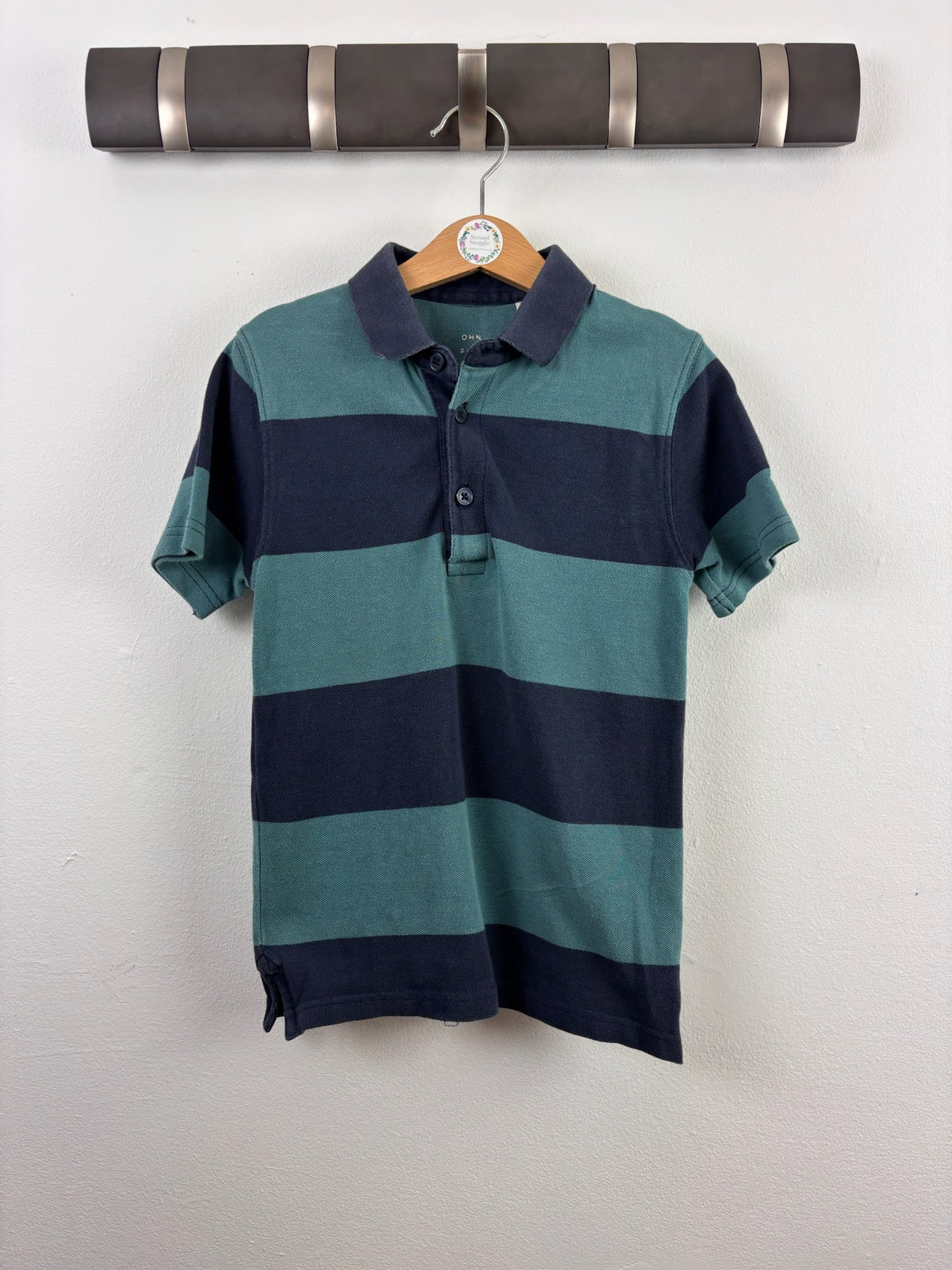 John Lewis Green Navy Striped Polo Shirt 5-6 Years-Tops-Second Snuggle Preloved