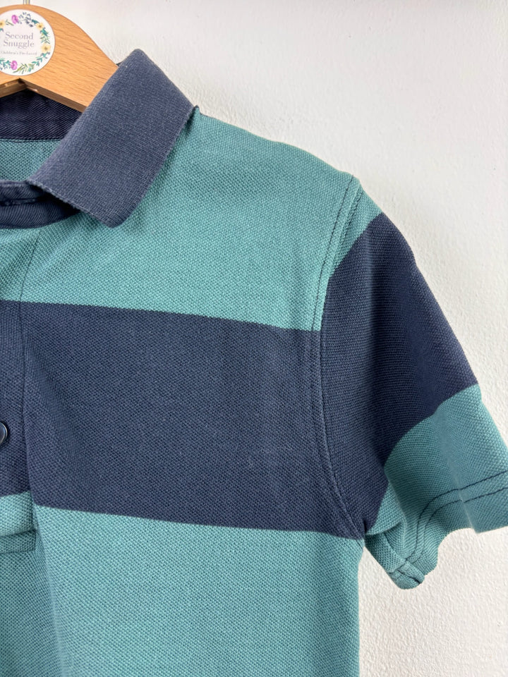 John Lewis Green Navy Striped Polo Shirt 5-6 Years