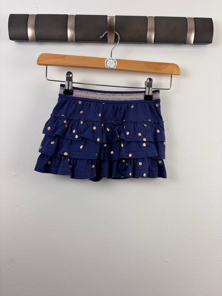 Boden Navy Gold Spot Tiered Ruffle Skirt 2-3 Years