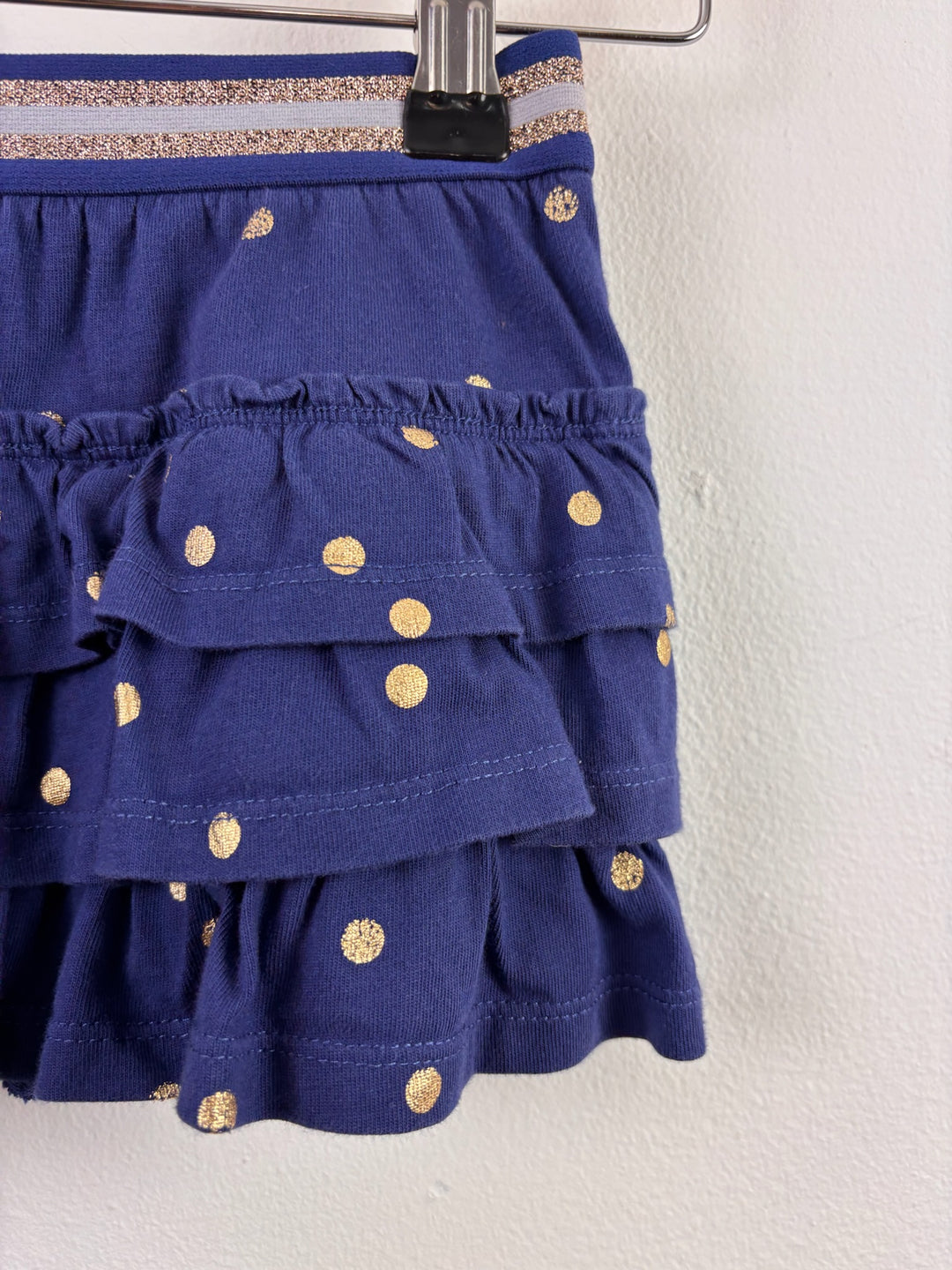 Boden Navy Gold Spot Tiered Ruffle Skirt 2-3 Years