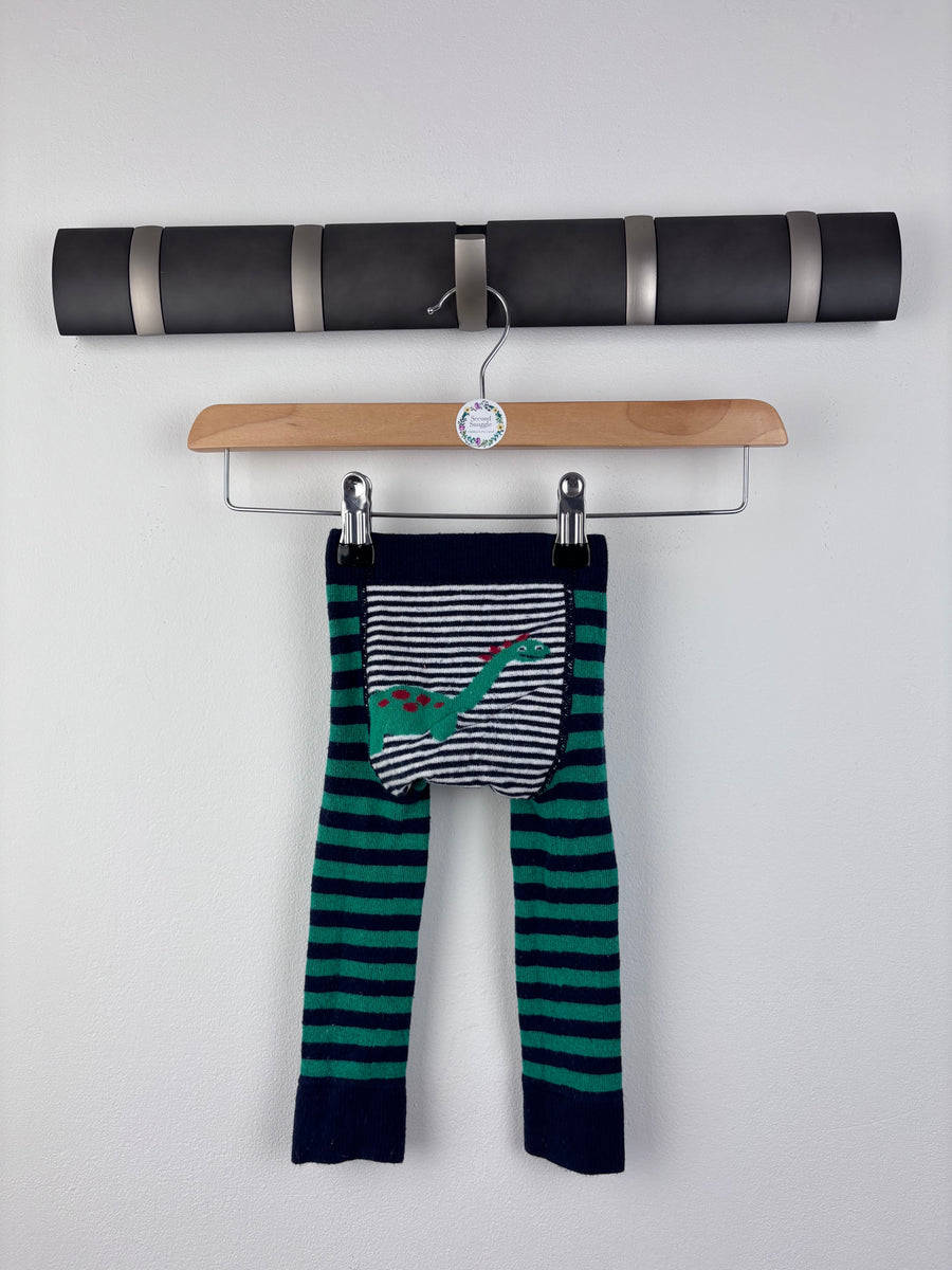 JoJo Maman Bebe Dinosaur Stripe Tights 6-12 Months-Leggings-Second Snuggle Preloved