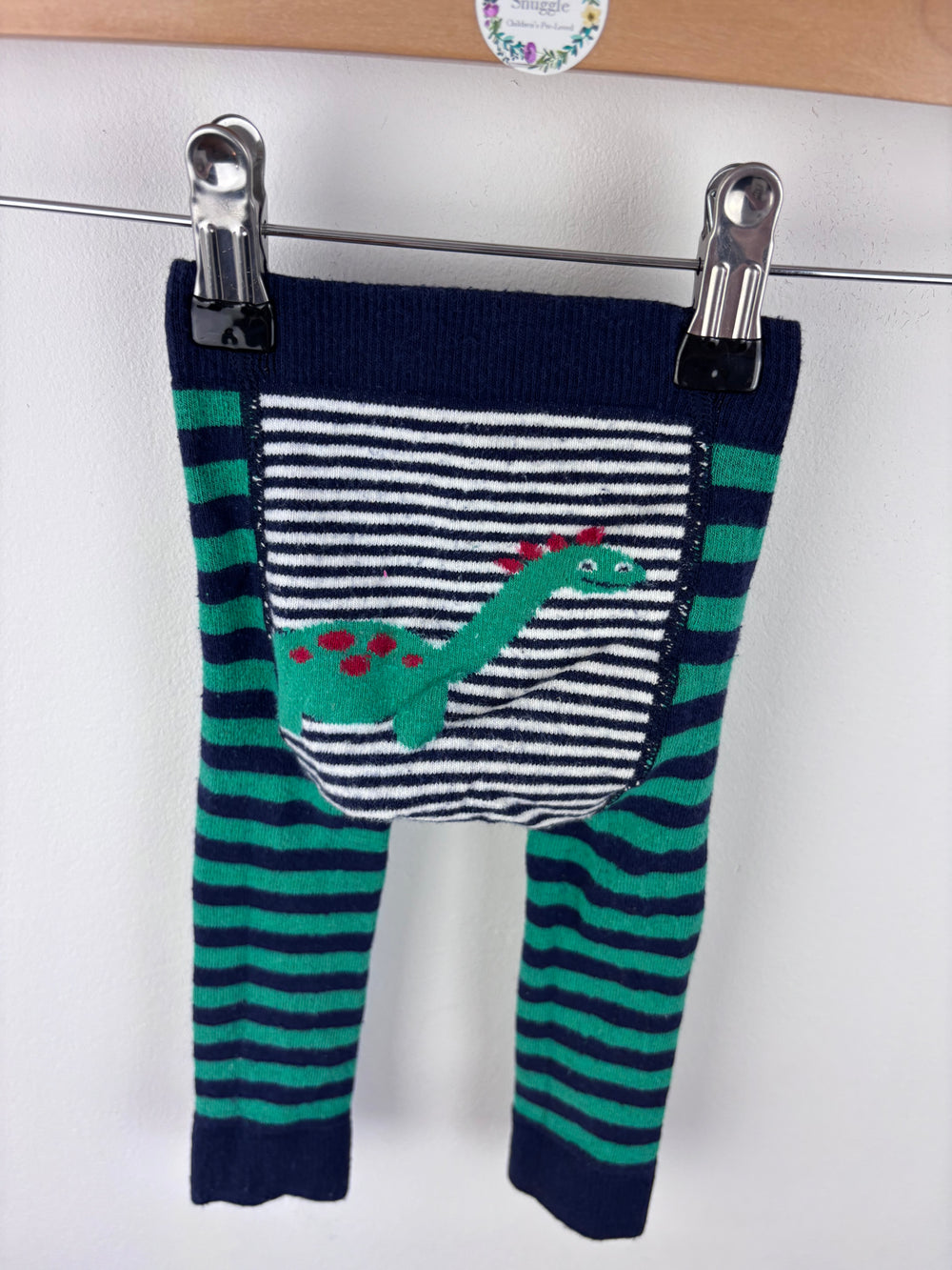 JoJo Maman Bebe Dinosaur Stripe Tights 6-12 Months-Leggings-Second Snuggle Preloved