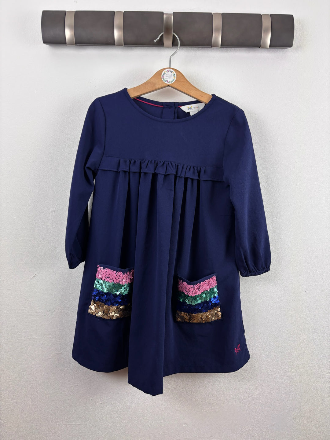 Crew Navy Sequin Pocket Dress 3-4 Years