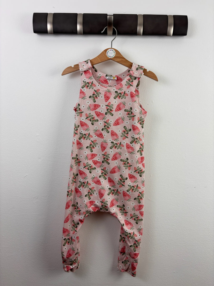 Clay Bear Pink Strawberry Print Dungarees 12-18 Months-Dungarees-Second Snuggle Preloved