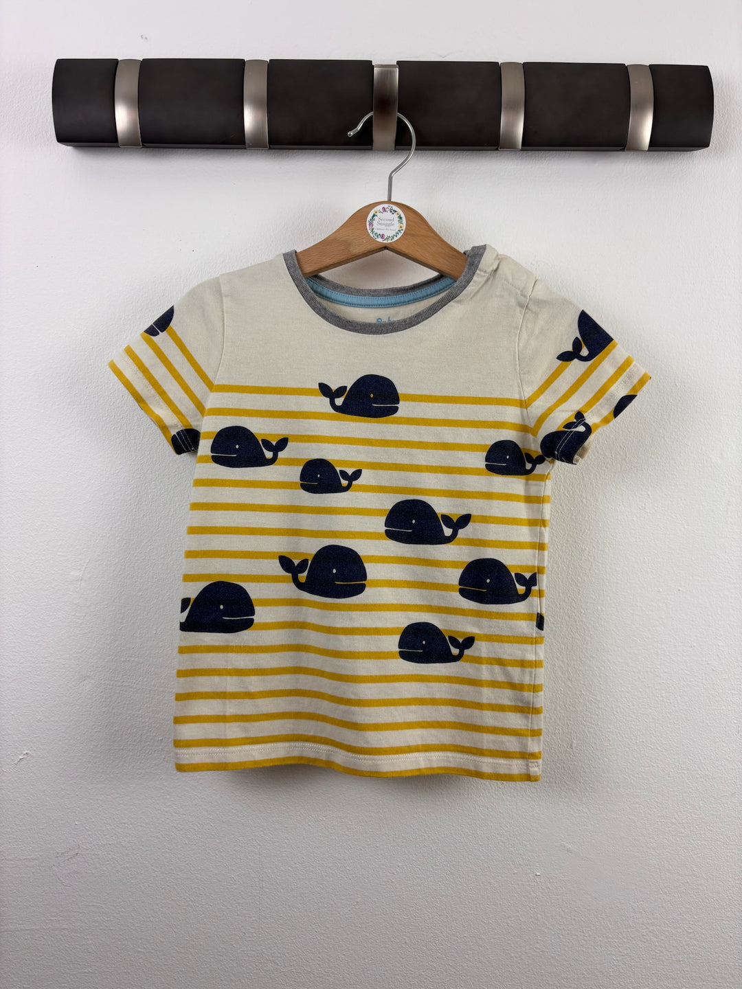 Boden Cream Yellow Whale Stripe T-Shirt 2-3 Years
