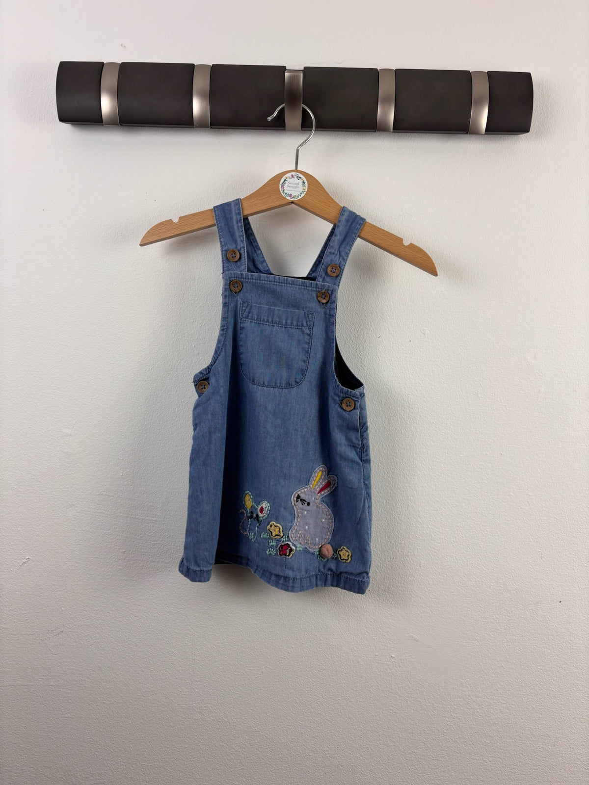 TU Blue Chambray Bunny Pinafore Dress 3-6 Months-Dresses-Second Snuggle Preloved