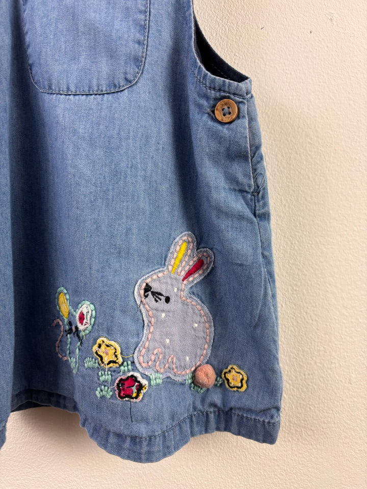 TU Blue Chambray Bunny Pinafore Dress 3-6 Months