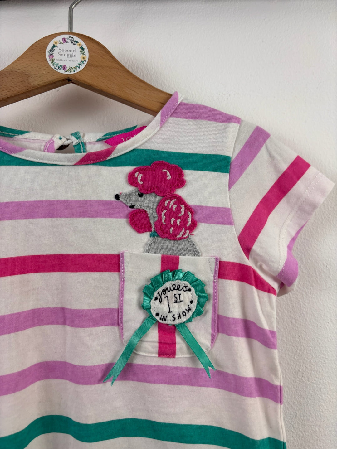 Joules Pink Stripe Poodle T-Shirt 6 Years