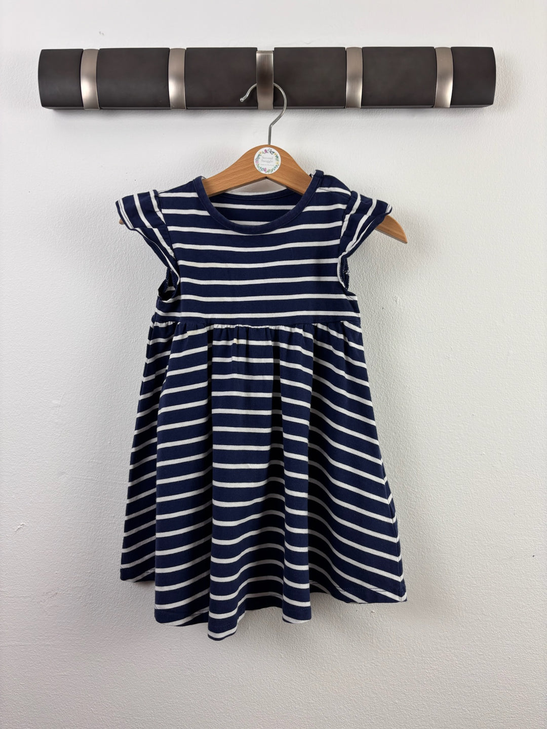 M&S Navy White Stripe Jersey Dress 9-12 Months