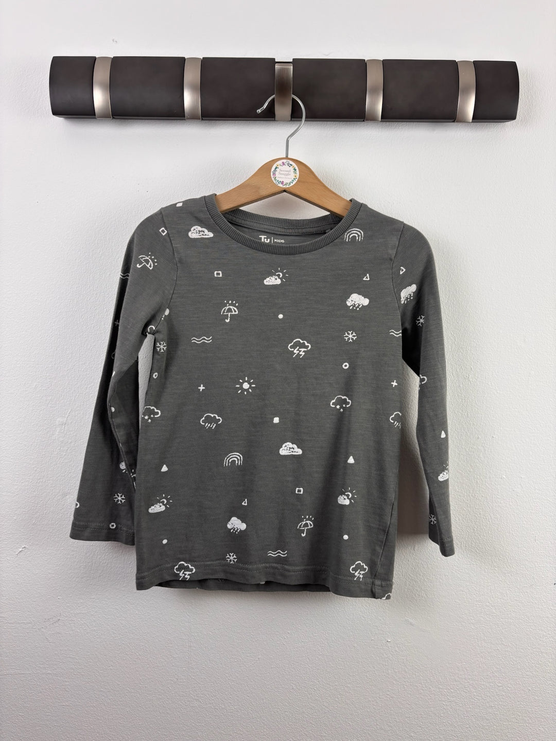 TU Grey Weather Print Long Sleeve Top 2-3 Years