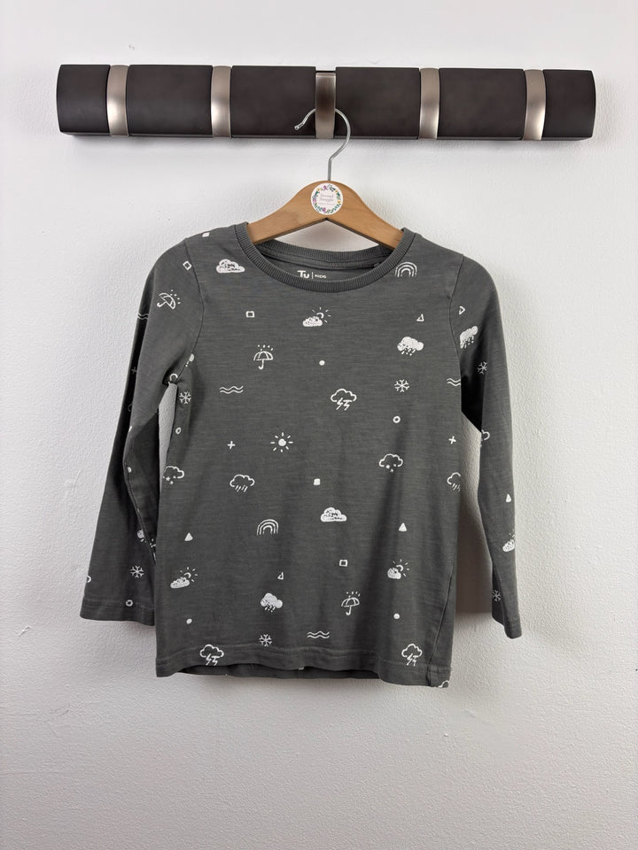 TU Grey Weather Print Long Sleeve Top 2-3 Years