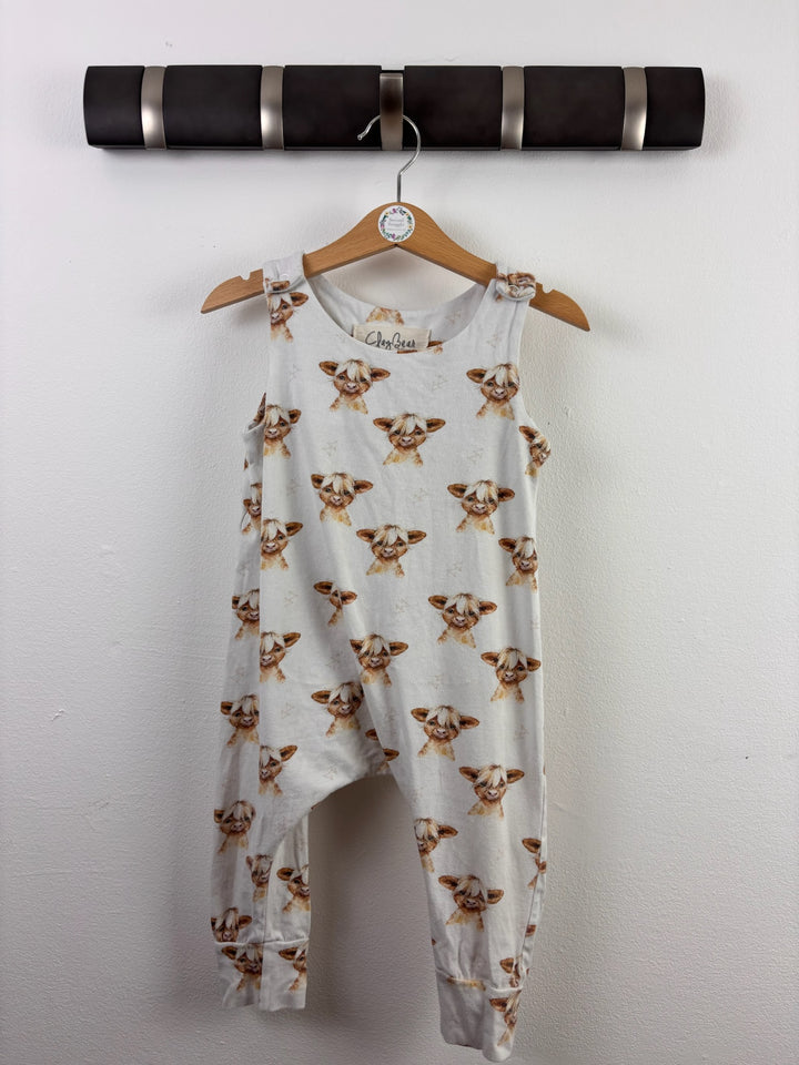 Clay Bear Cream Highland Cow Print Dungarees 12-18 Months