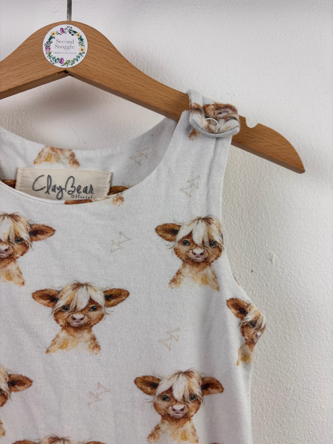 Clay Bear Cream Highland Cow Print Dungarees 12-18 Months