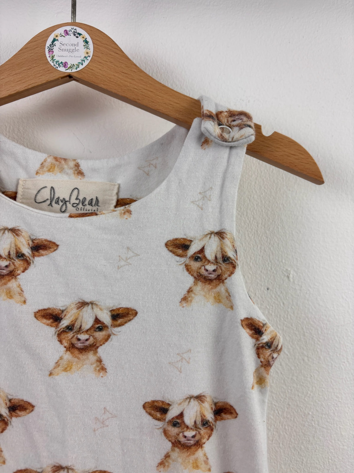 Clay Bear Cream Highland Cow Print Dungarees 12-18 Months-Dungarees-Second Snuggle Preloved