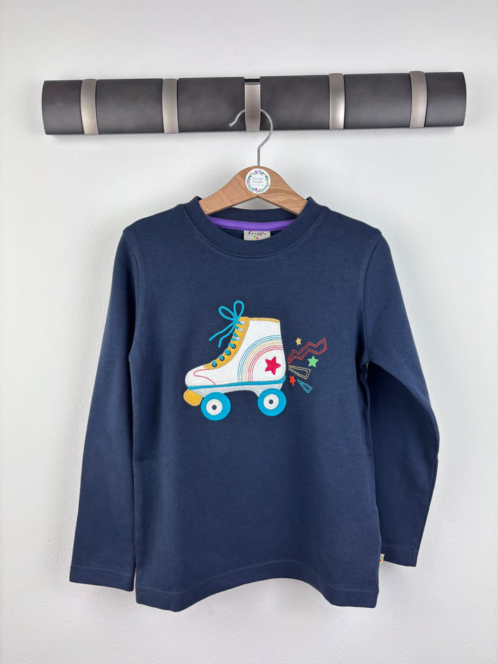 Frugi Navy Roller Skate Appliqué Top 5-6 Years-Tops-Second Snuggle Preloved