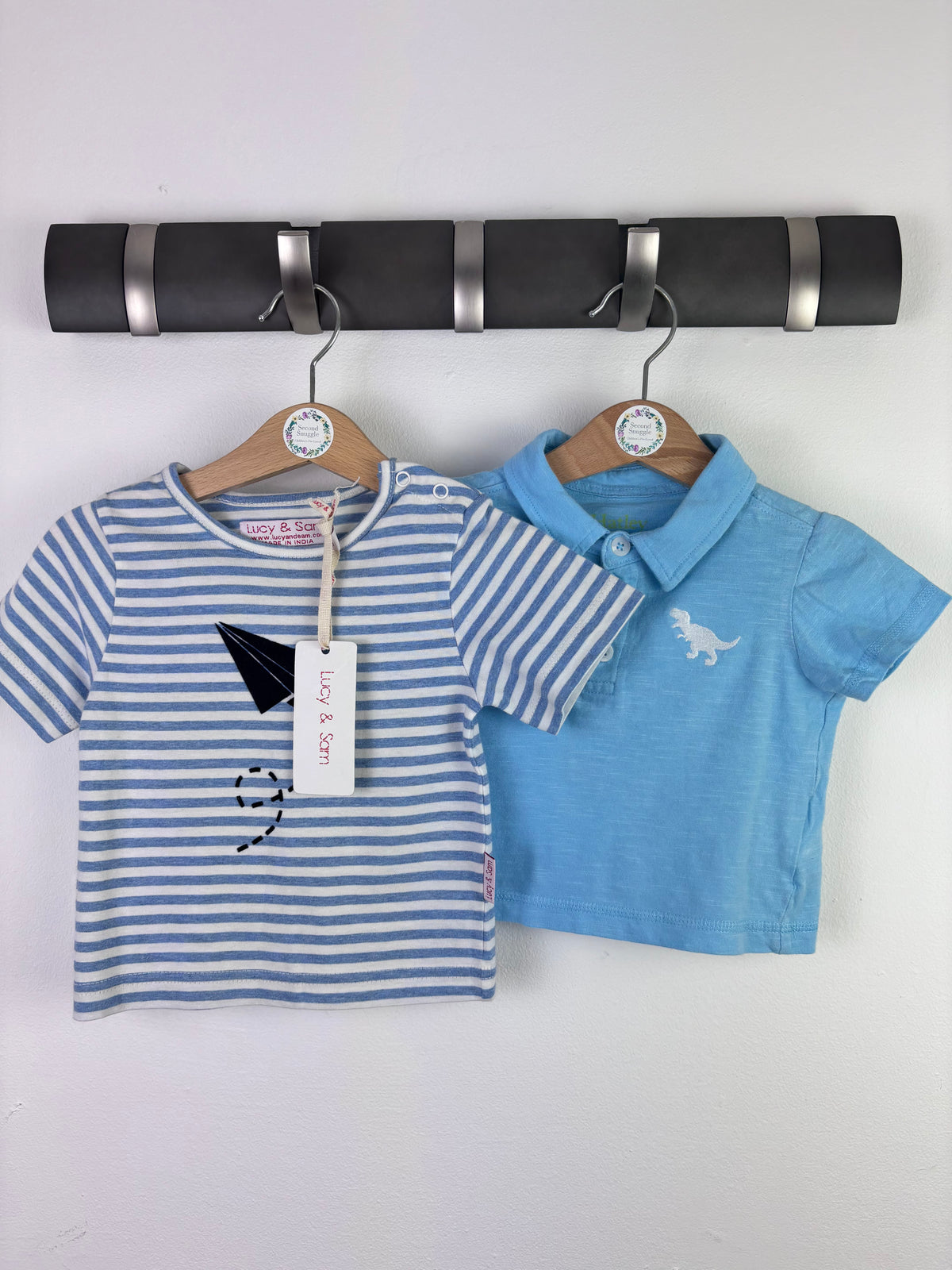 Hatley Blue Dinosaur Polo Top & Lucy & Sam Stripe Kite Top 6-9 Months-Tops-Second Snuggle Preloved