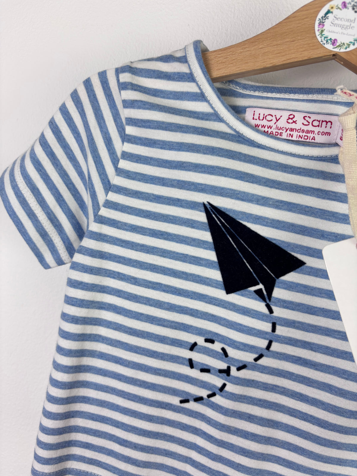Hatley Blue Dinosaur Polo Top & Lucy & Sam Stripe Kite Top 6-9 Months-Tops-Second Snuggle Preloved