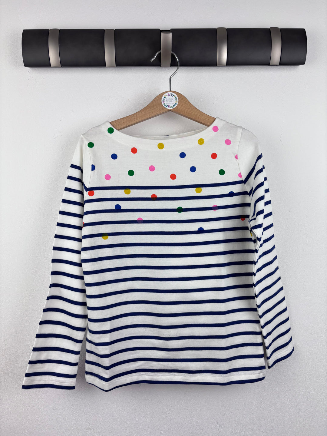 Boden Striped Long Sleeve Top with Rainbow Spots 6-7 Years-Tops-Second Snuggle Preloved
