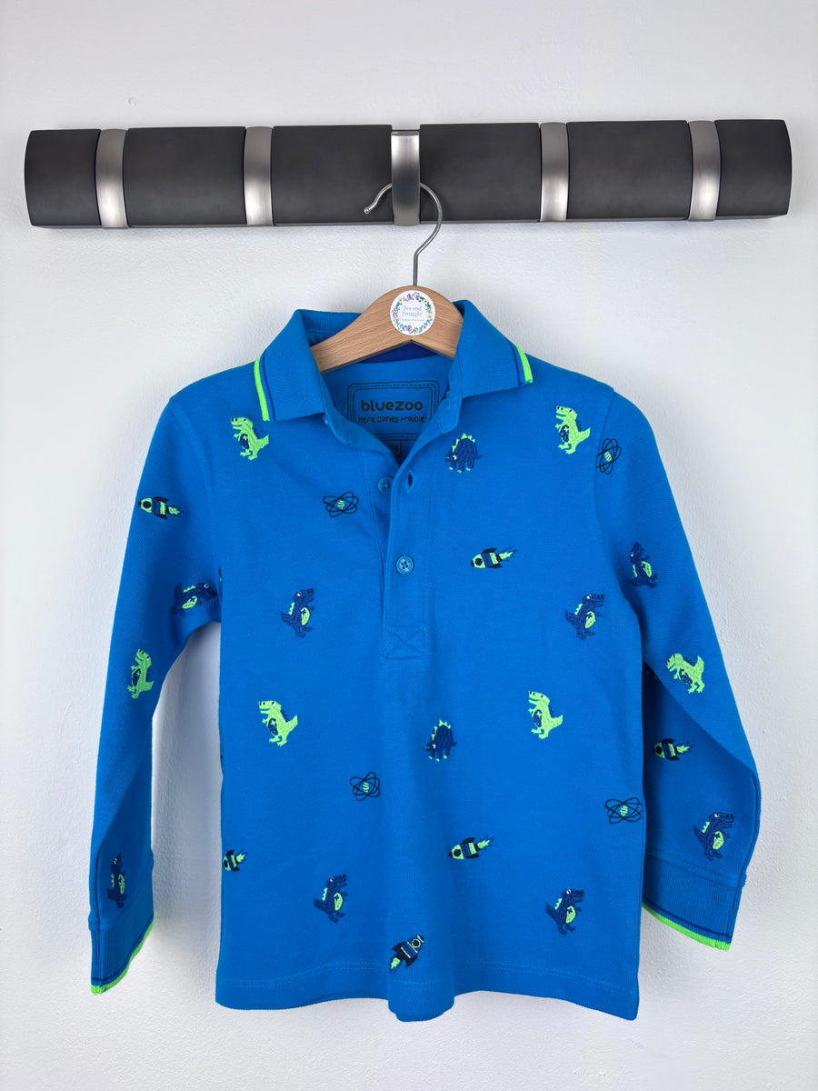 Blue Zoo Blue Long Sleeve Polo Shirt with Dinosaur Print 3-4 Years-Tops-Second Snuggle Preloved