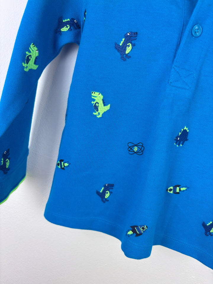 Blue Zoo Blue Long Sleeve Polo Shirt with Dinosaur Print 3-4 Years-Tops-Second Snuggle Preloved