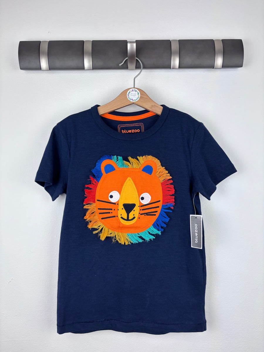 Blue Zoo Navy T-Shirt with Lion Appliqué 5-6 Years-Tops-Second Snuggle Preloved