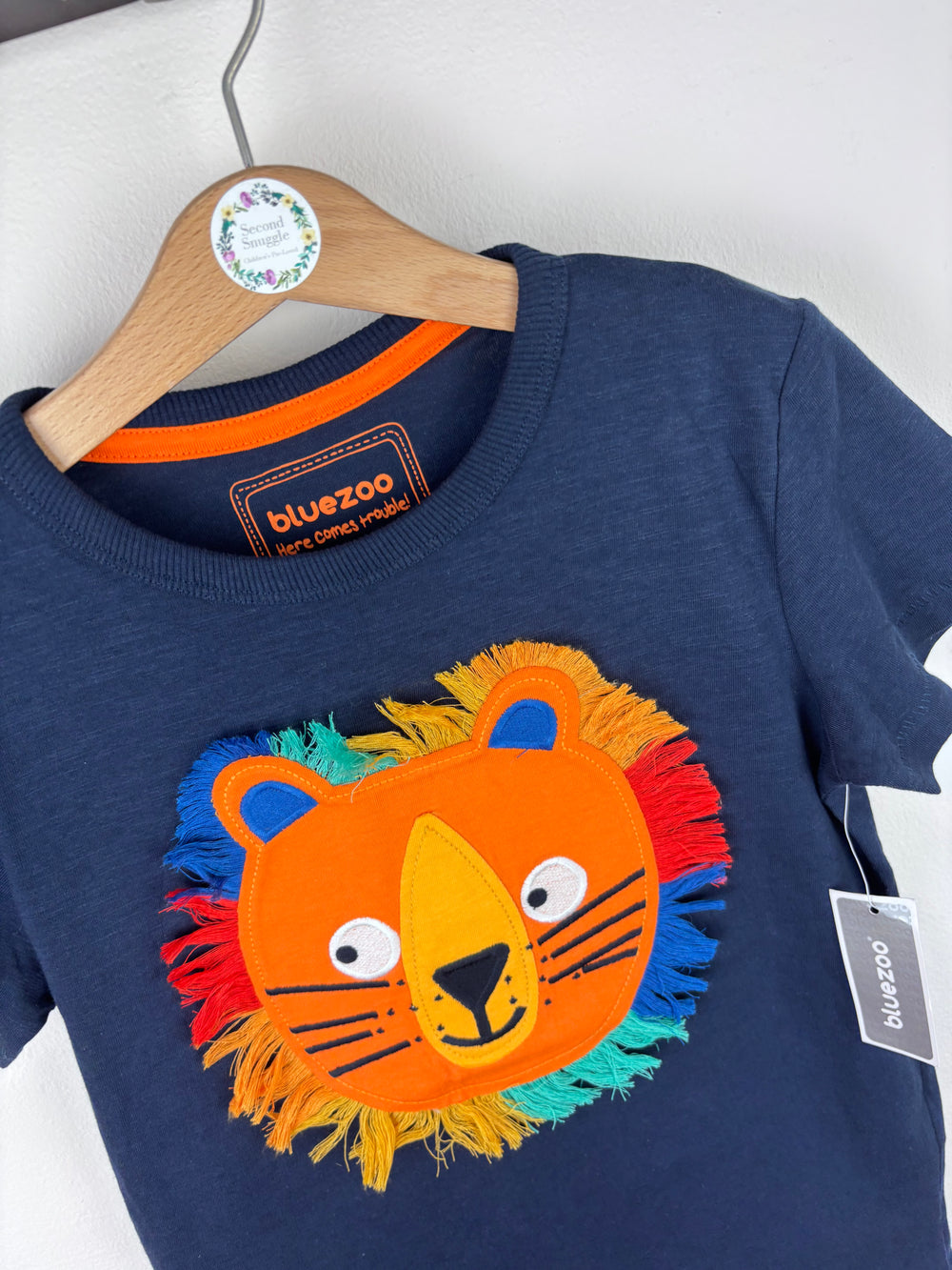 Blue Zoo Navy T-Shirt with Lion Appliqué 5-6 Years-Tops-Second Snuggle Preloved