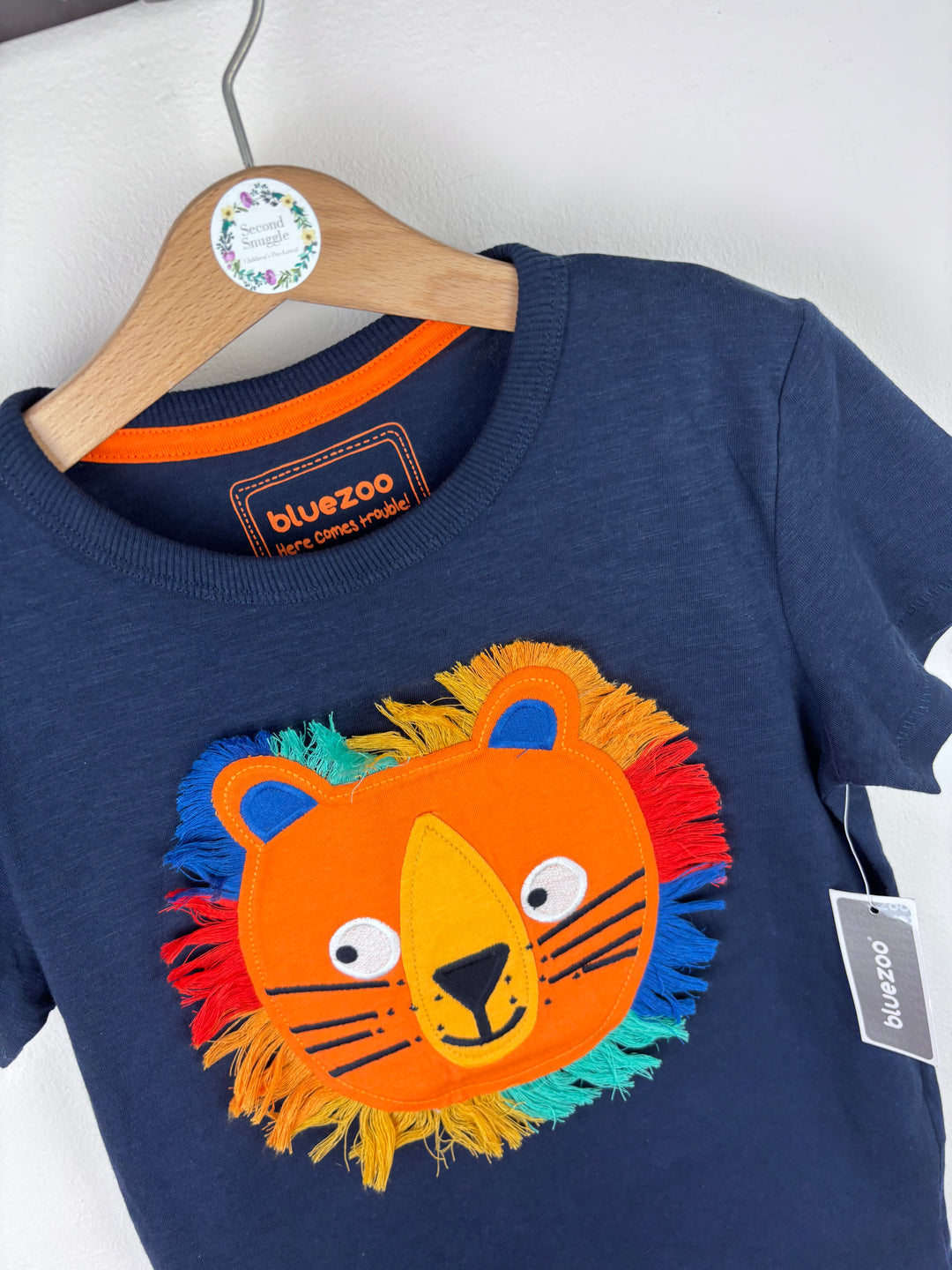 Blue Zoo Navy T-Shirt with Lion Appliqué 5-6 Years-Tops-Second Snuggle Preloved
