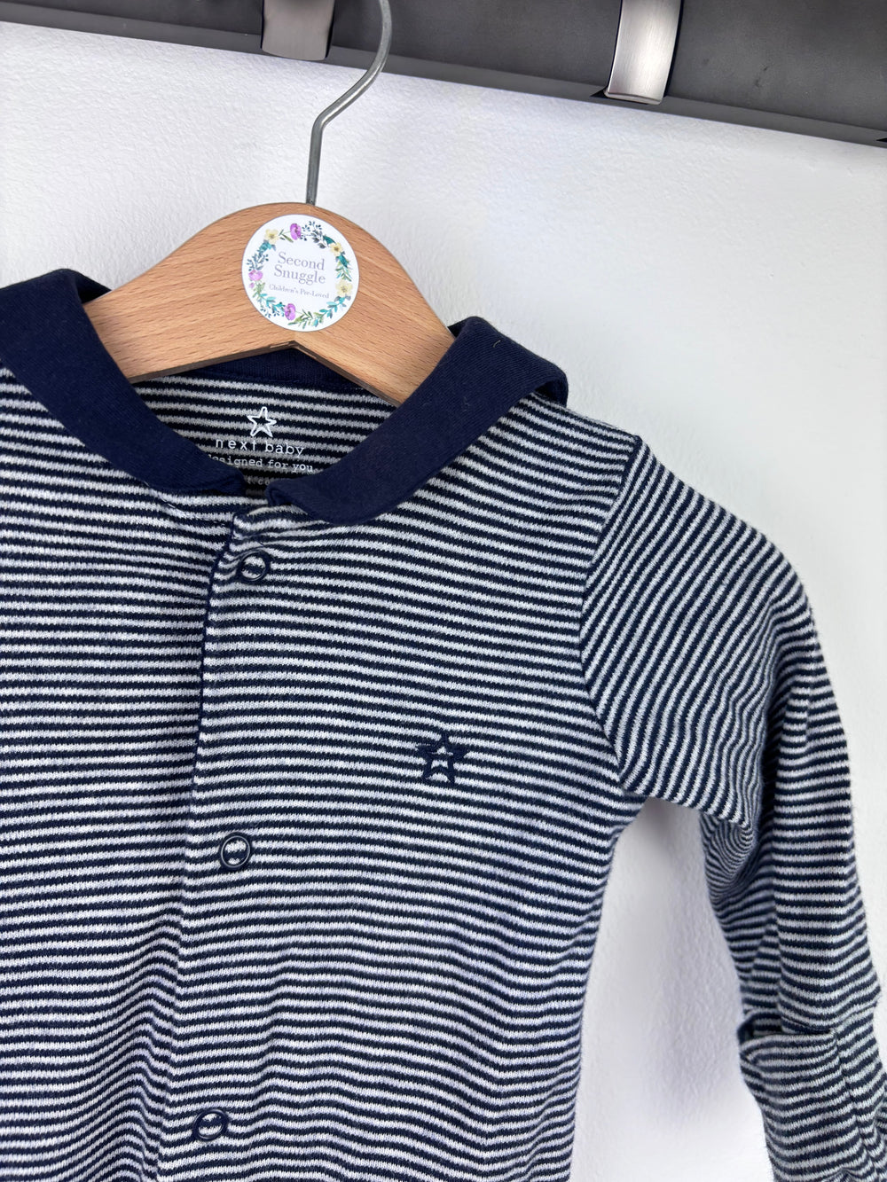Next Navy Stripe Baby Sleepsuit 3-6 Months-Sleepsuits-Second Snuggle Preloved