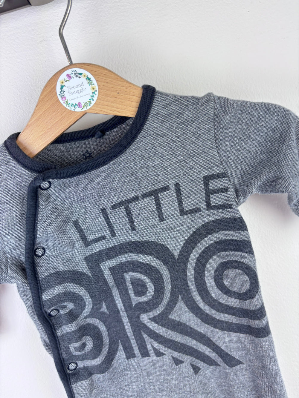 Next Grey Little Bro Sleepsuit Up To 1 Month-Sleepsuits-Second Snuggle Preloved