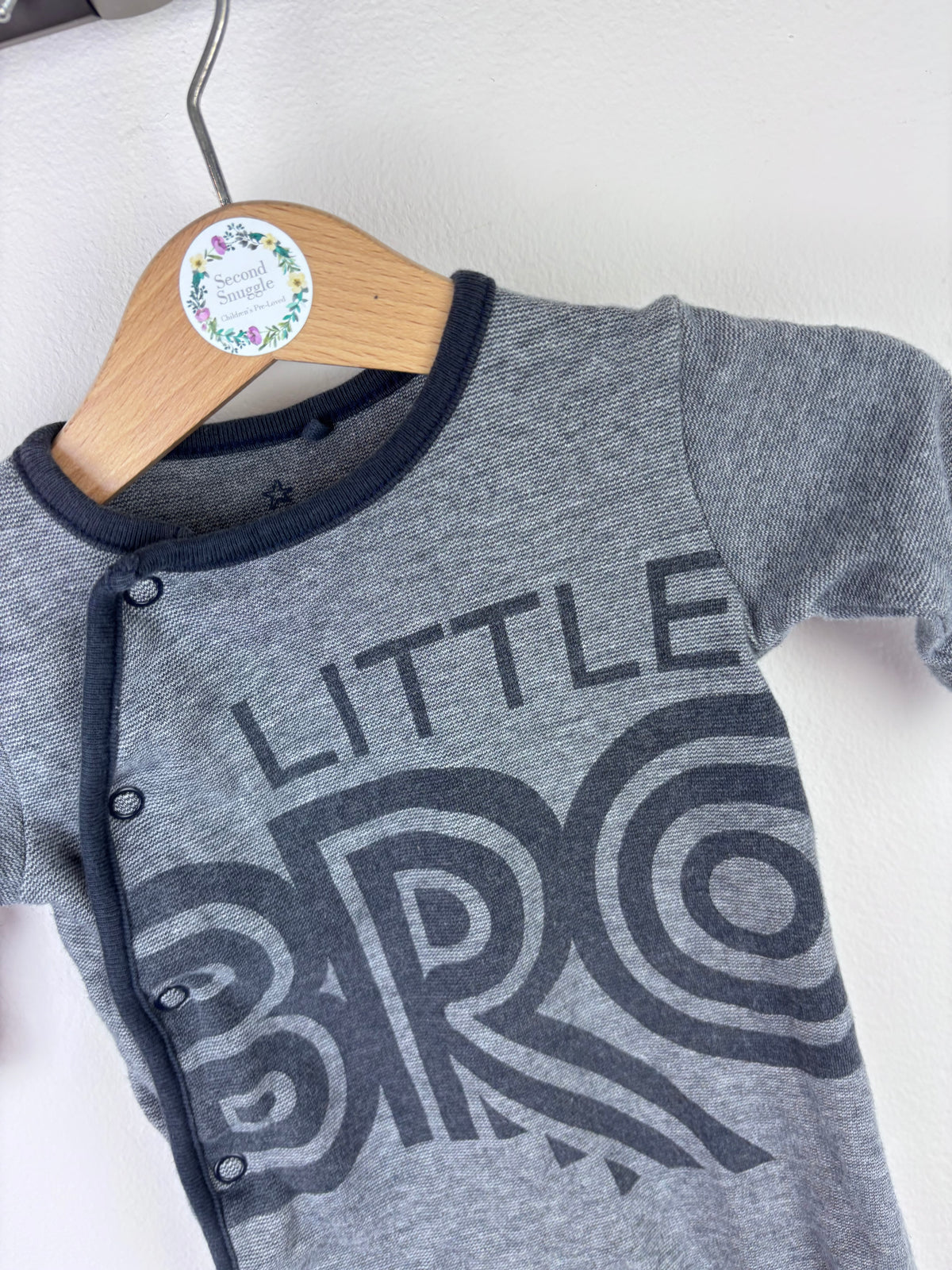 Next Grey Little Bro Sleepsuit Up To 1 Month-Sleepsuits-Second Snuggle Preloved