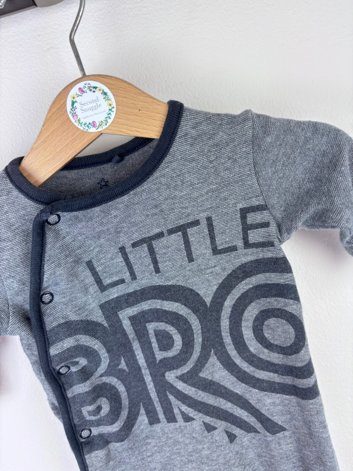Next Grey Little Bro Sleepsuit Up To 1 Month-Sleepsuits-Second Snuggle Preloved