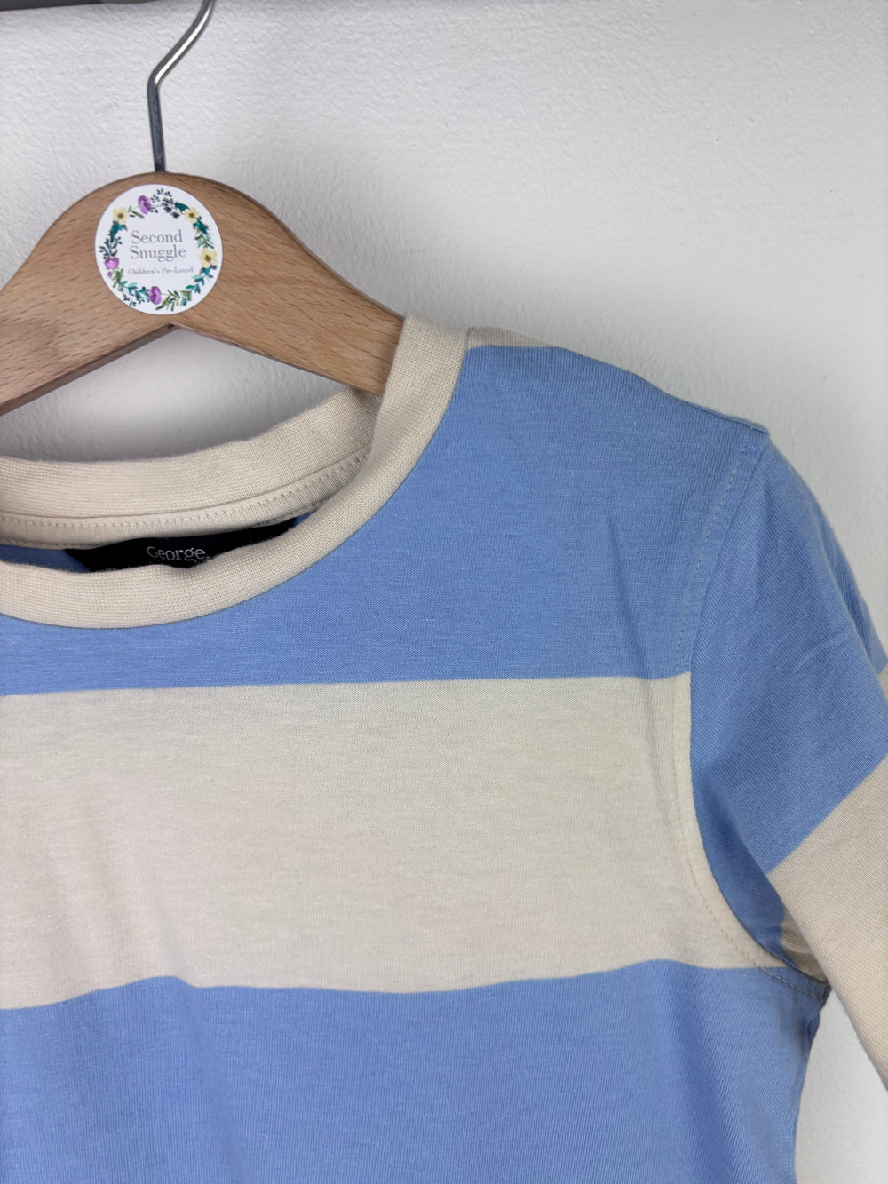 George Blue & Beige Stripe Short Sleeve T-Shirt 5-6 Years-Tops-Second Snuggle Preloved