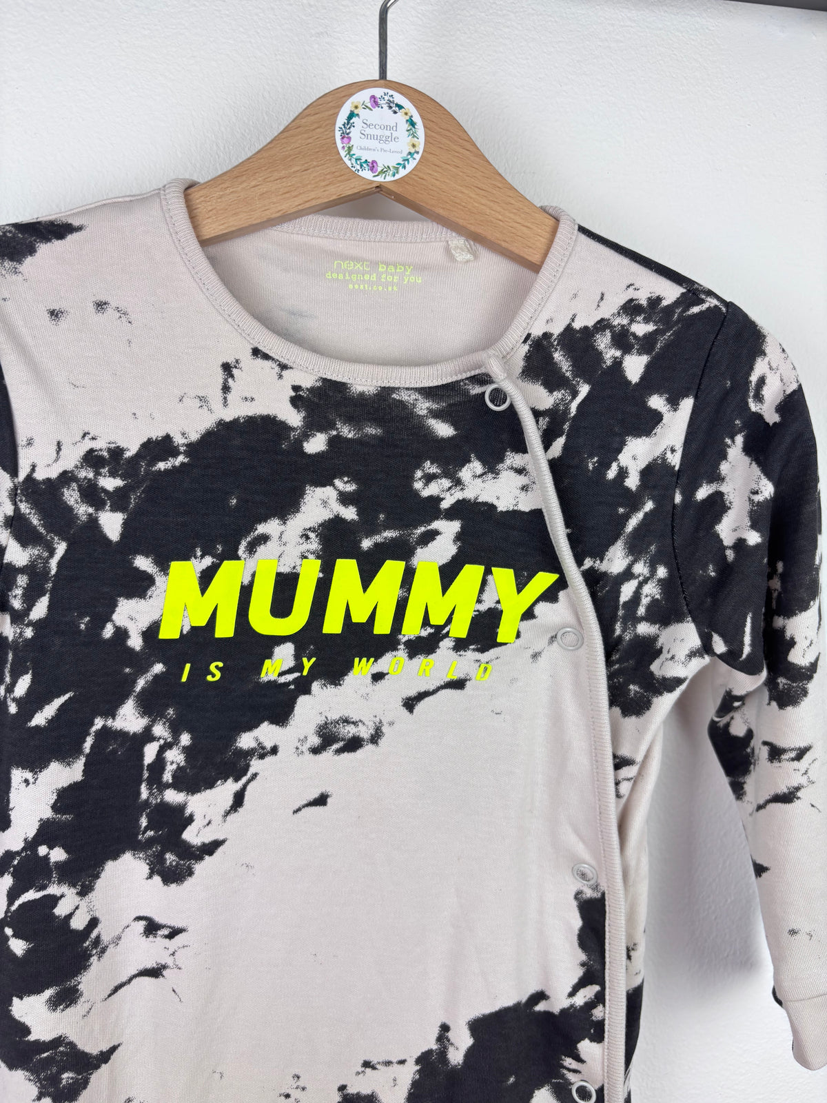 Next Black & White ‘Mummy Is My World’ Sleepsuit 12-18 Months-Sleepsuits-Second Snuggle Preloved