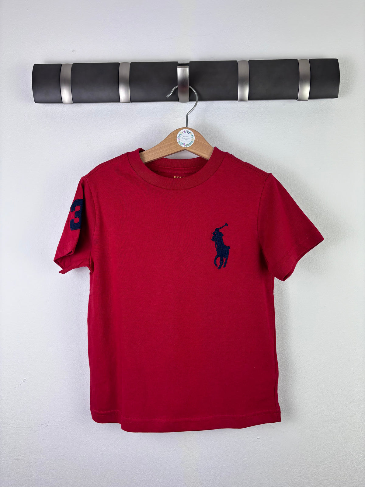 Ralph Lauren Red T-Shirt with Navy Pony Logo 4 Years-Tops-Second Snuggle Preloved