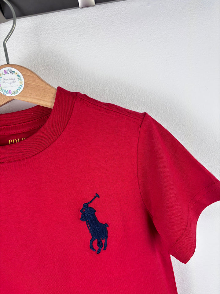 Ralph Lauren Red T-Shirt with Navy Pony Logo 4 Years-Tops-Second Snuggle Preloved