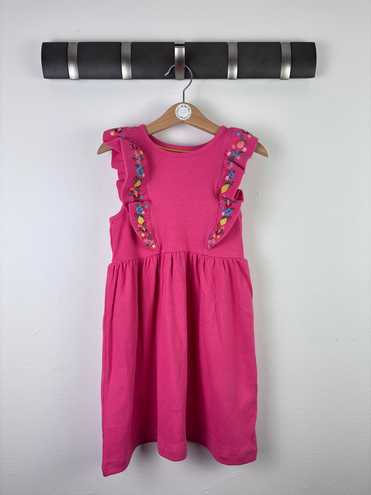 Boden Pink Ribbed Dress with Embroidered Frill Detail-Dresses-Second Snuggle Preloved
