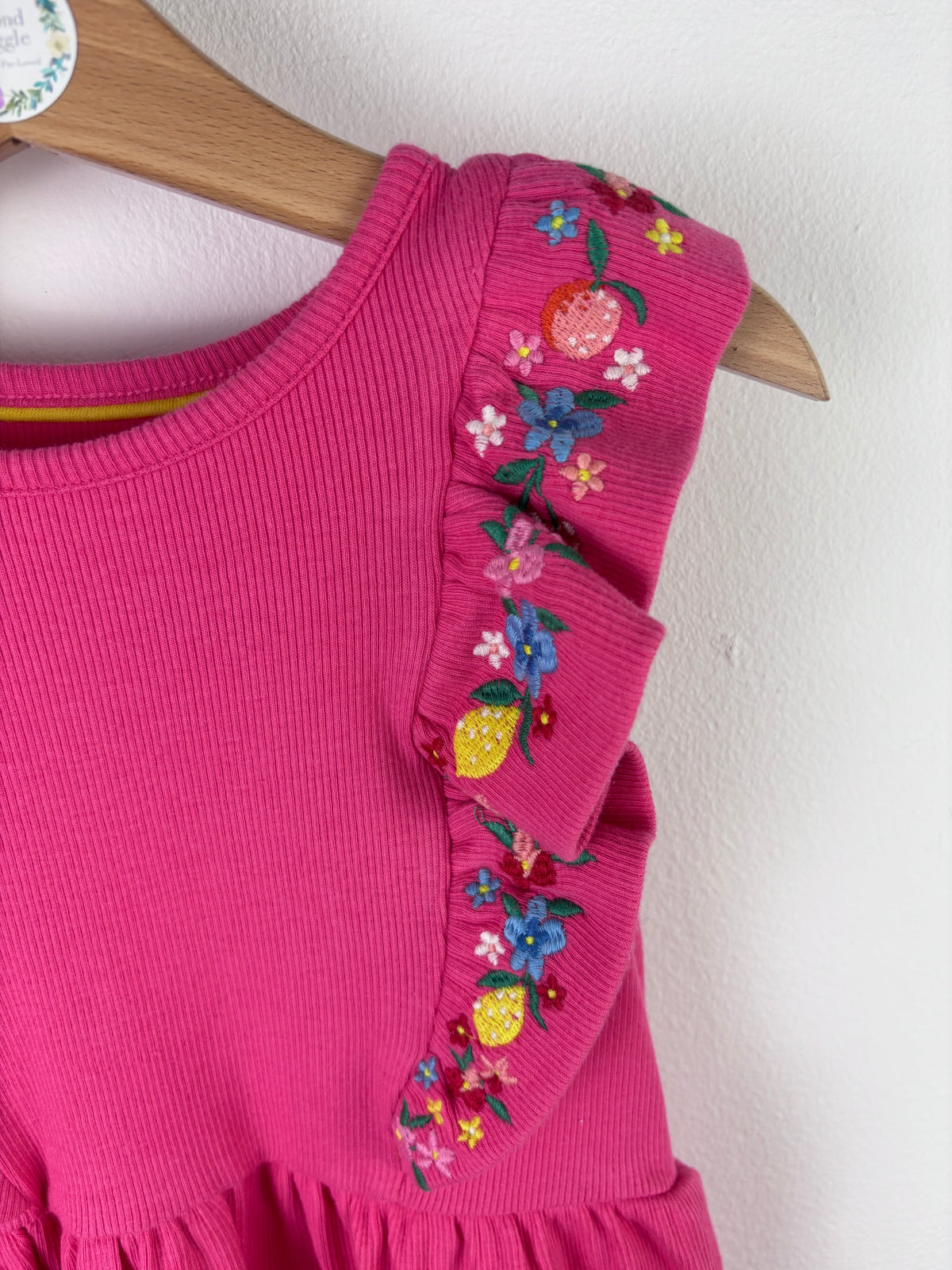 Boden Pink Ribbed Dress with Embroidered Frill Detail-Dresses-Second Snuggle Preloved