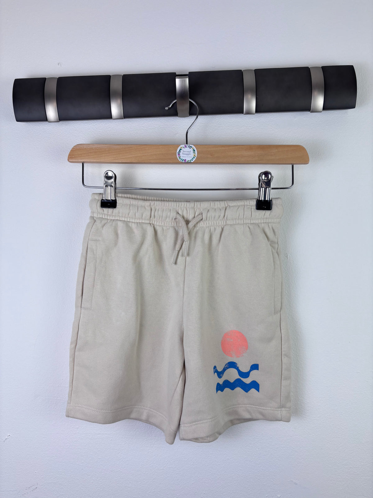 M&S Beige Jersey Shorts with Wave Print Detail-Shorts-Second Snuggle Preloved