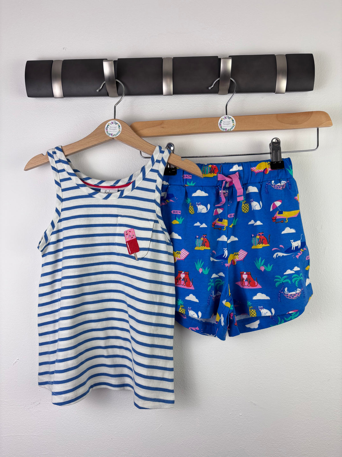 Boden Blue Stripe Vest and Beach Print Shorts Set 5-6 Years-Night Wear-Second Snuggle Preloved