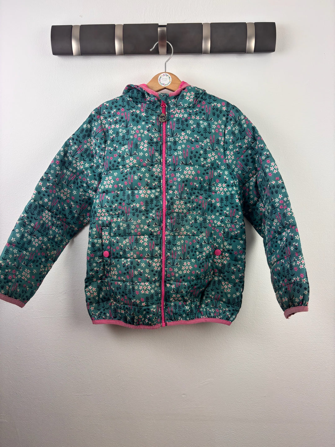 Frugi Teal Floral Padded Hooded Coat 7-8 Years