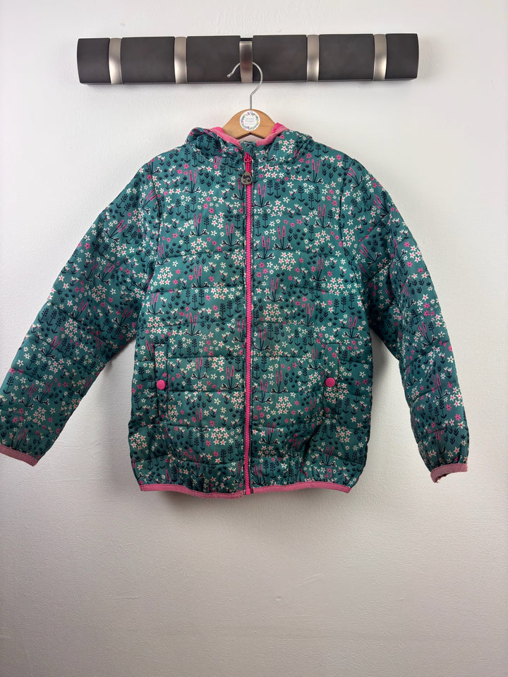 Frugi Teal Floral Padded Hooded Coat 7-8 Years