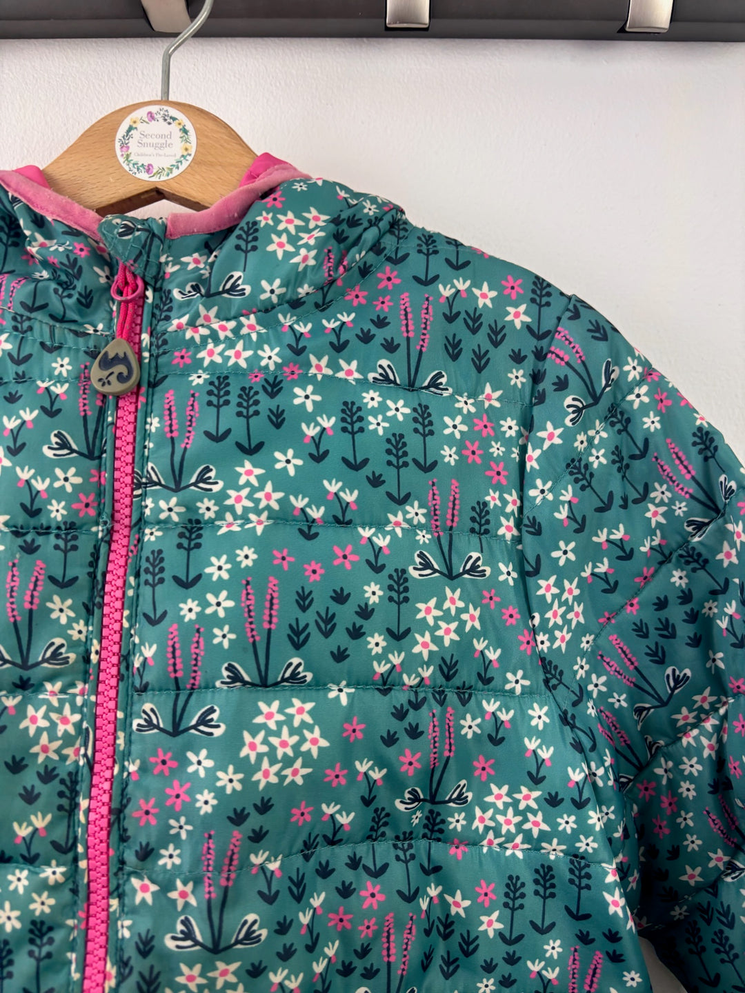 Frugi Teal Floral Padded Hooded Coat 7-8 Years