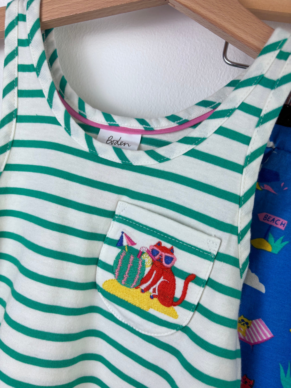 Boden Green Stripe Vest and Beach Print Shorts Set-Night Wear-Second Snuggle Preloved