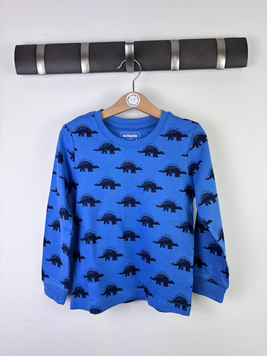 Ex JoJo Maman Bébé Blue Dinosaur Long Sleeve Top-Tops-Second Snuggle Preloved