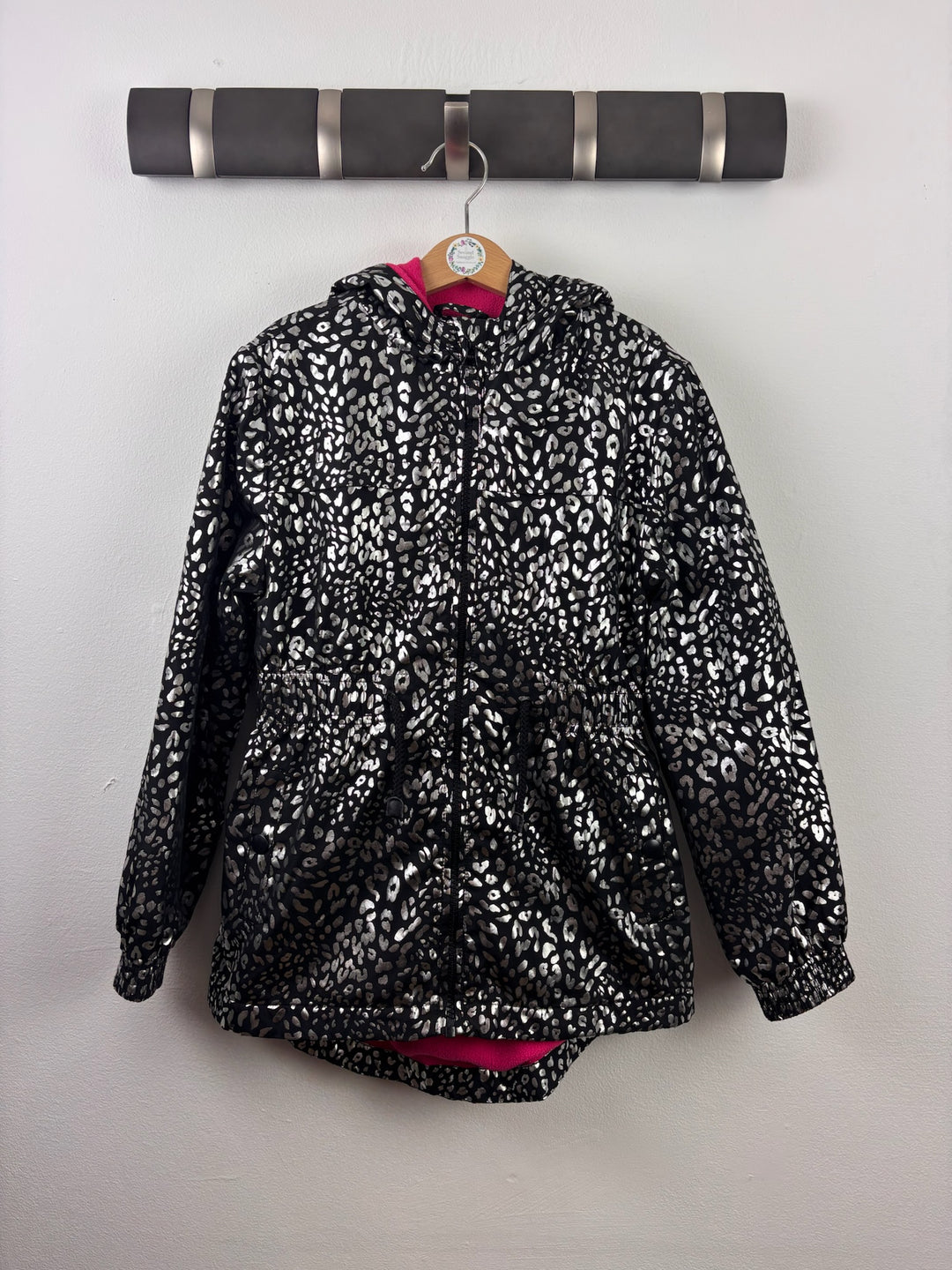 George Black Metallic Leopard Print Hooded Jacket 8-9 Years