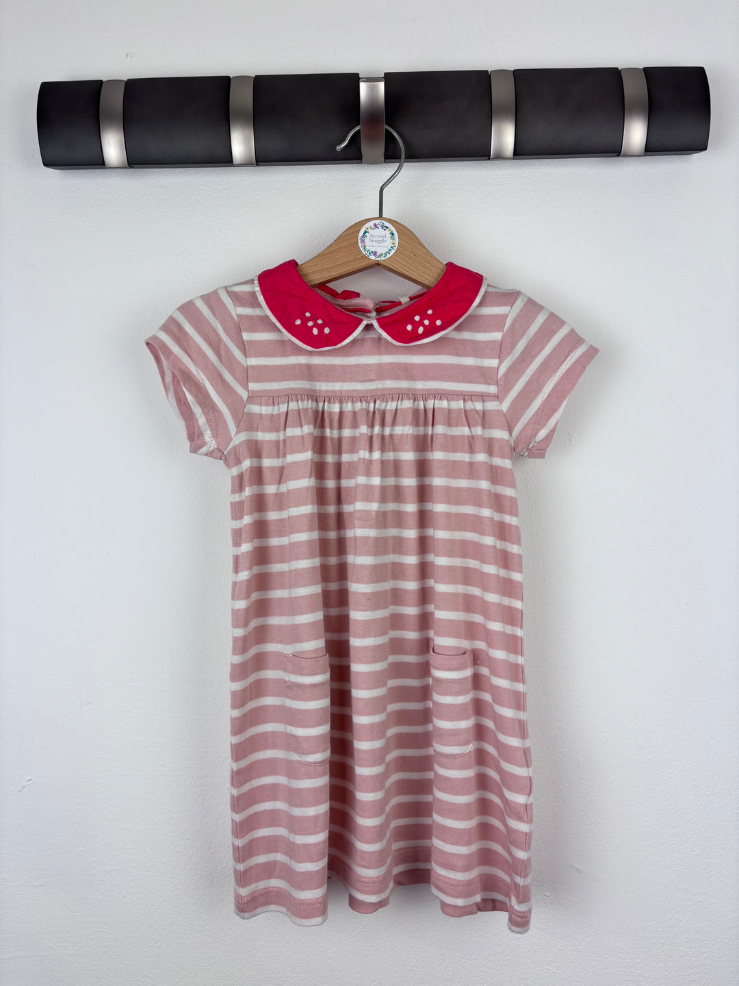 Baby Boden Pink Stripe Dress with Peter Pan Collar 12-18 Months-Dresses-Second Snuggle Preloved